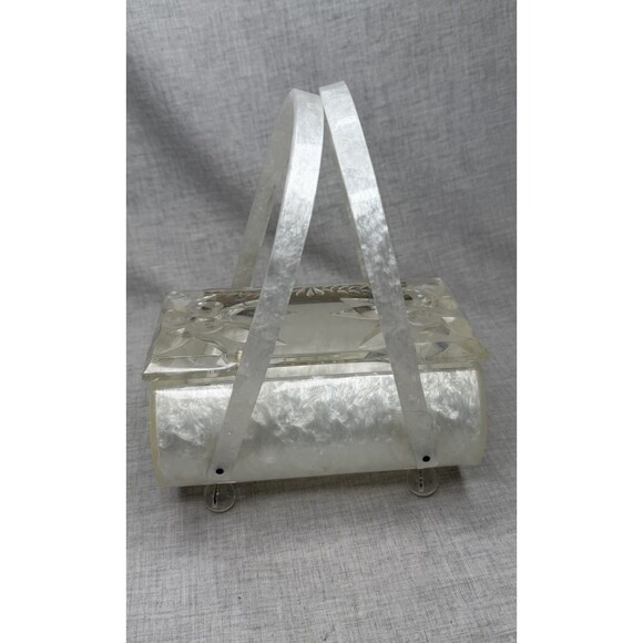 Rialto Handbags - Vintage Rialto NY Lucite Purse white Pearl Clear Floral Lid Handbag Clutch 50’s
